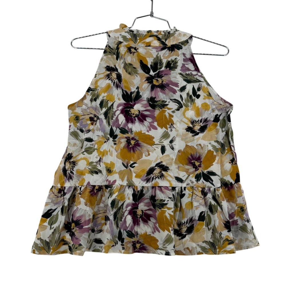 Amour Vert Silk Blouse Women L Multicolor Excellent Floral Ruffle Peplum Halter